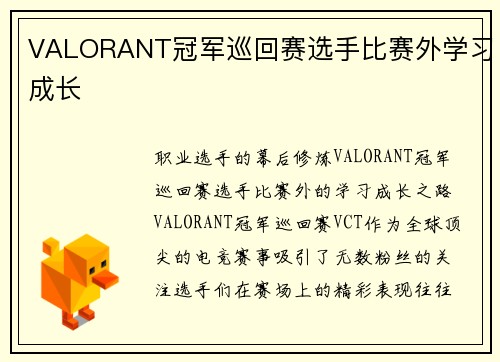 VALORANT冠军巡回赛选手比赛外学习成长